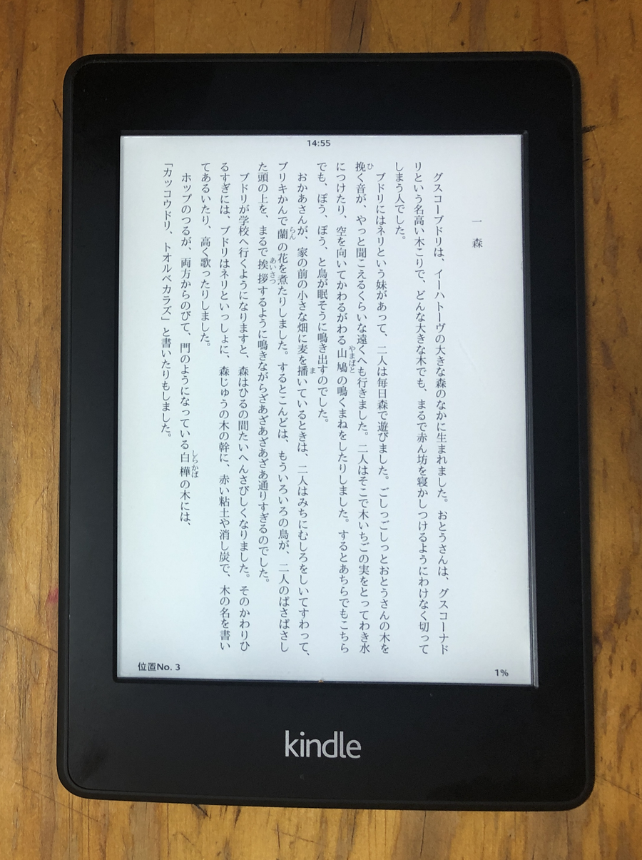 Kindle Paperwhiteの画面