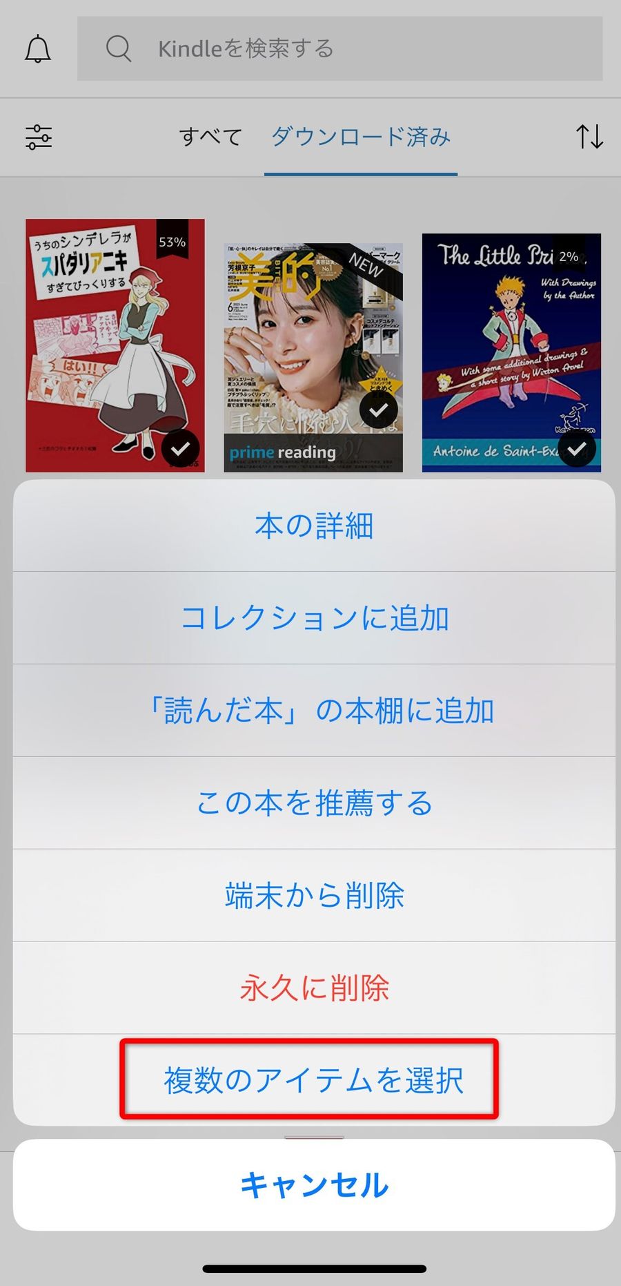 ［複数のアイテムを選択］をタップ