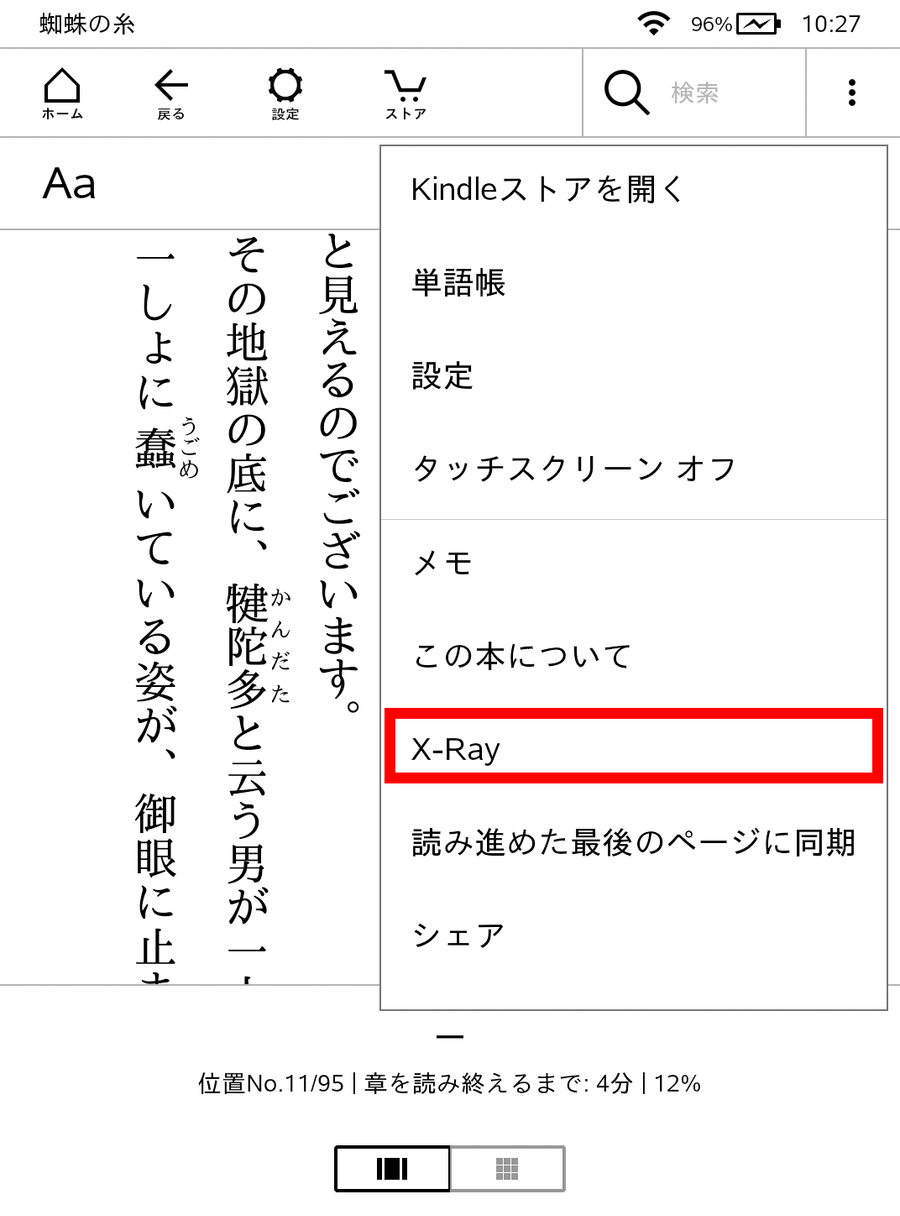 メニューのX-Rayに印がはいっている画像