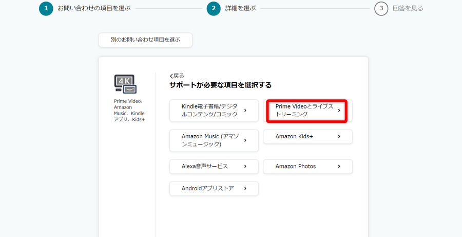 サポートが必要な項目を表示した画面
