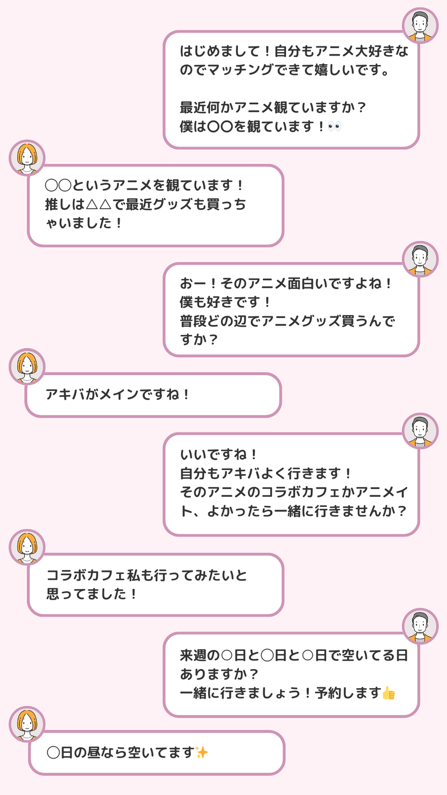 アニメ好き同士の場合のメッセージ例文
