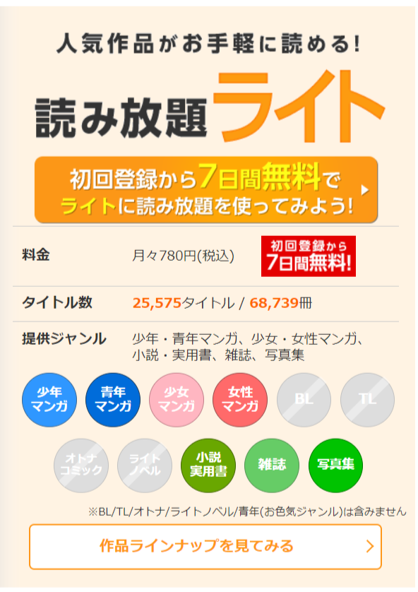 コミックシーモアの読み放題ライト