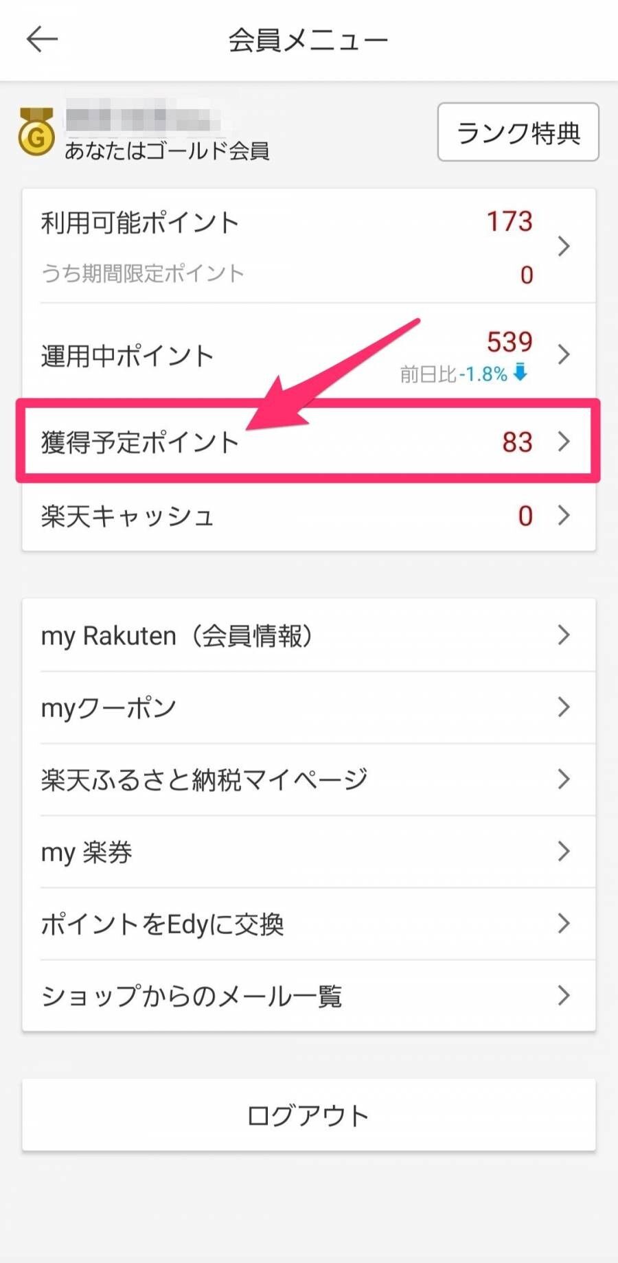 楽天・ポイントと付与日の確認