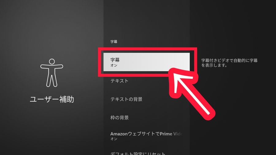 Amazon Fire TVのユーザー補助設定画面