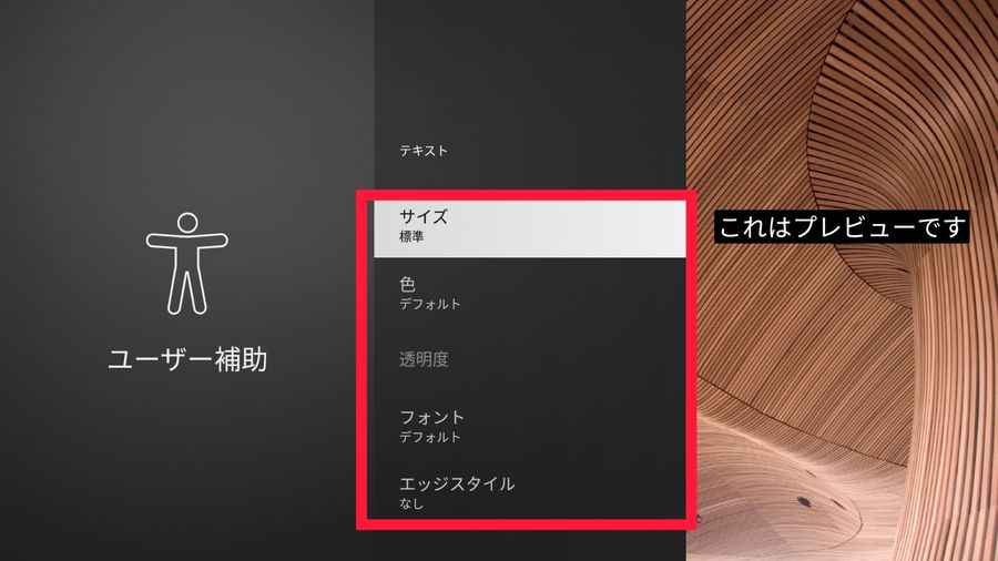 Amazon Fire TVの字幕設定画面