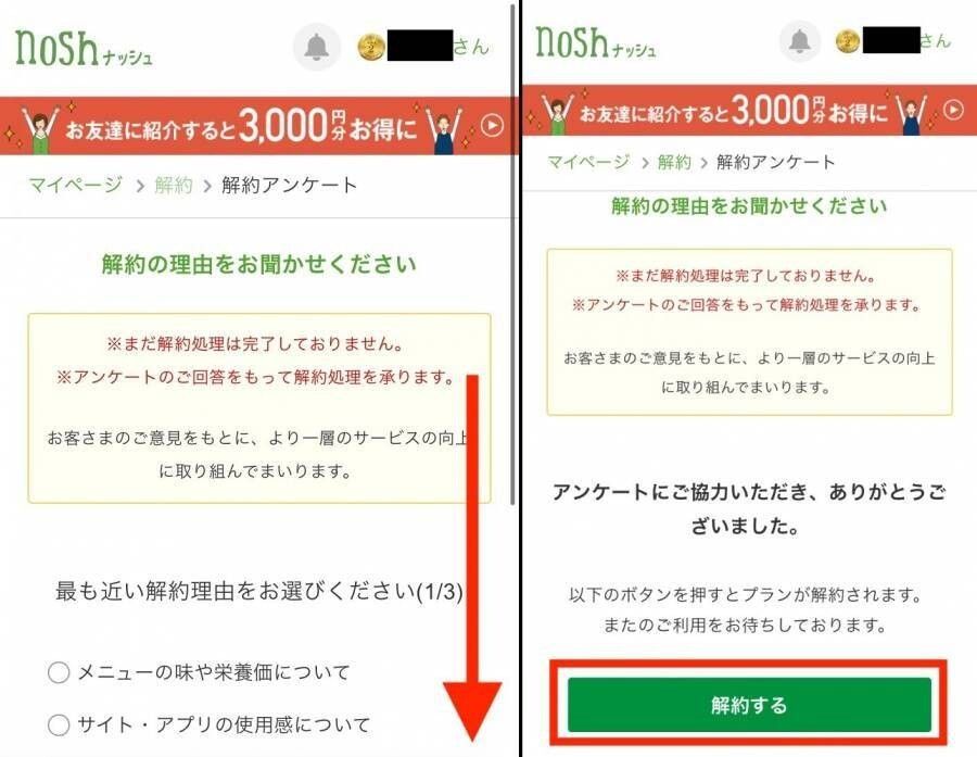 ナッシュアプリからの解約