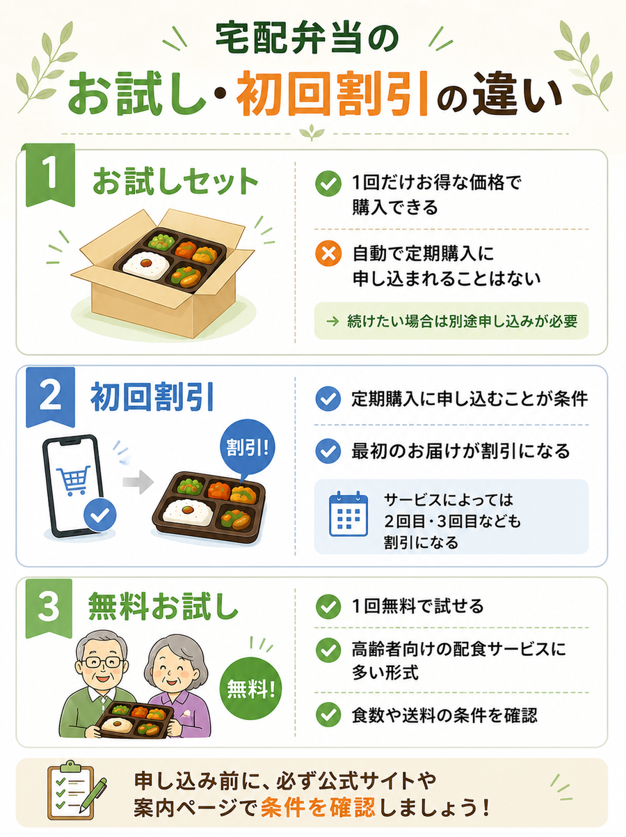 「お試しセット」と「初回割引」などの違いに要注意