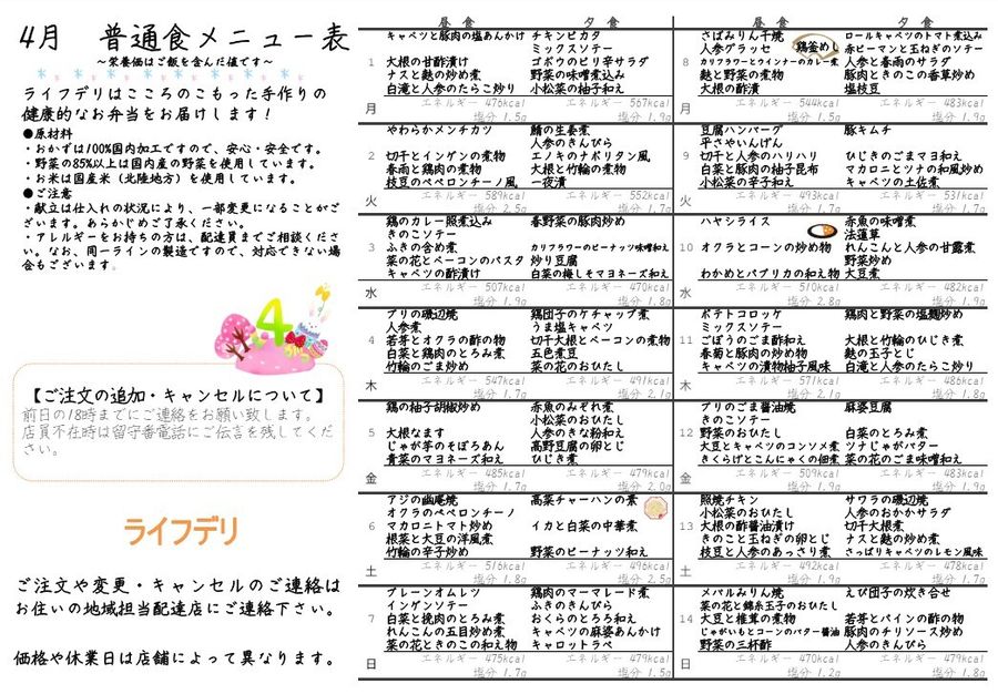 ライフデリ 献立