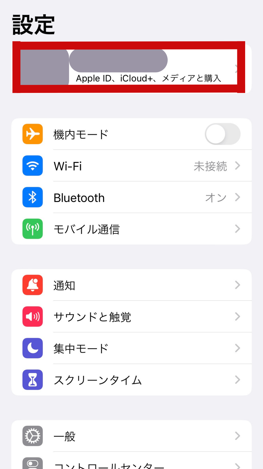 iPhone設定画面