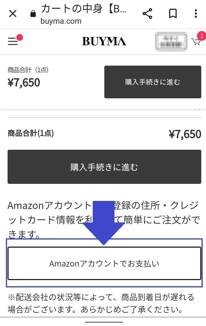 BUYMA内Amazonペイ画面