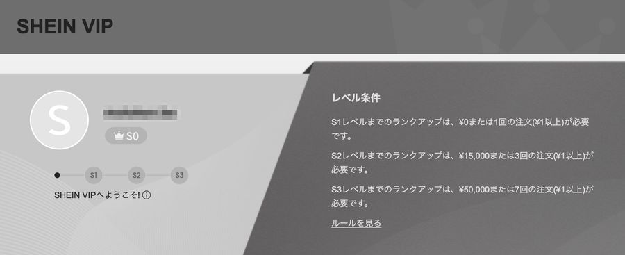 SHEIN VIPのランク画像