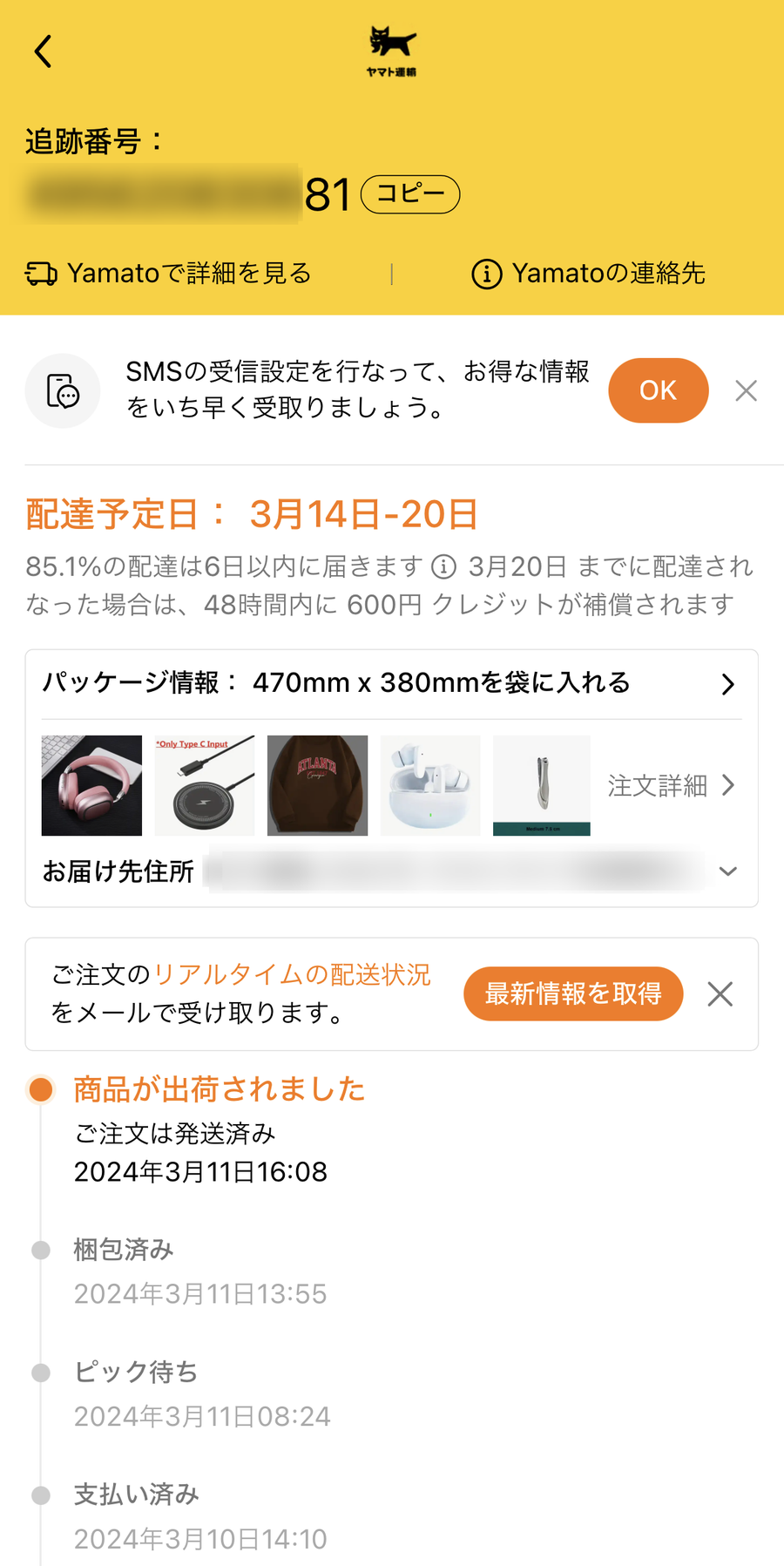 Temu 配達状況の追跡