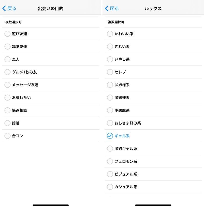 ハッピーメール 検索項目の例（相手が女性の場合）