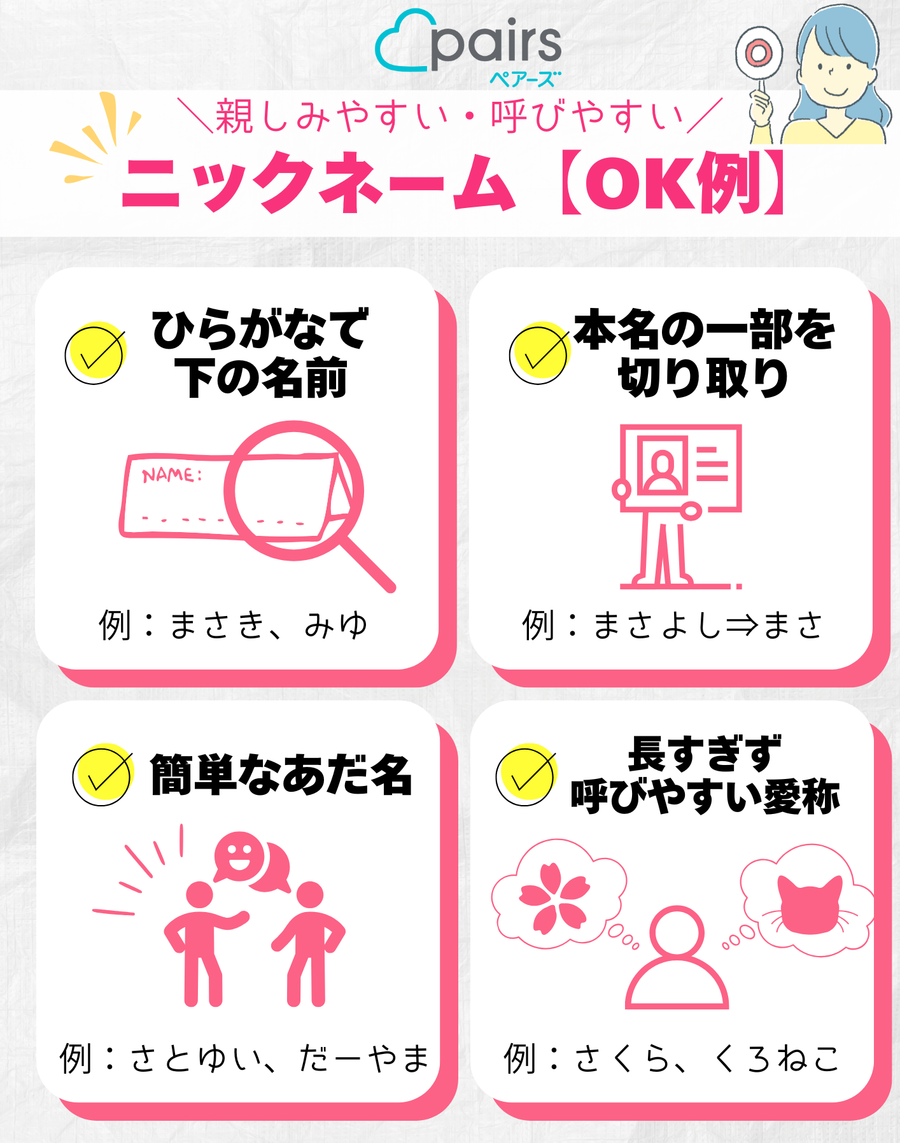 ペアーズ　ニックネームOK例