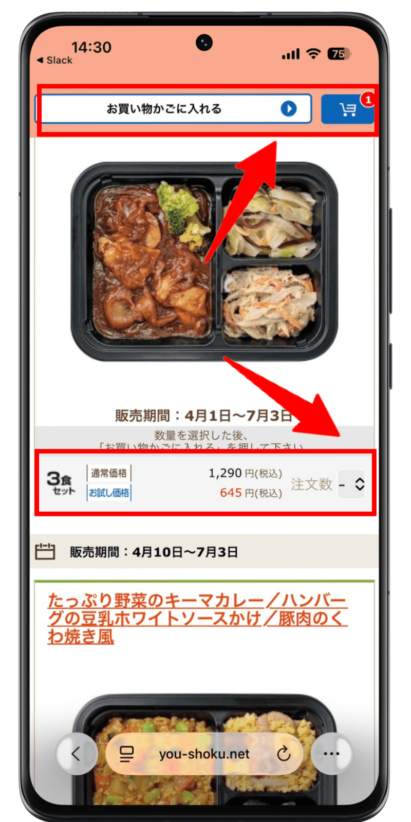 夕食ネット 注文手順 4
