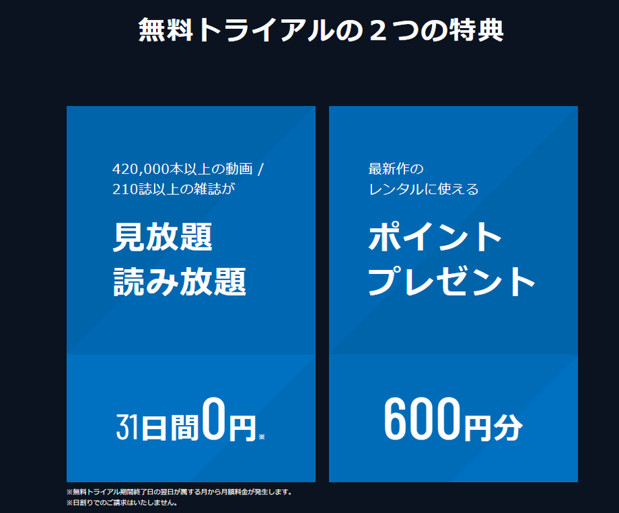 U-NEXTの無料体験特典