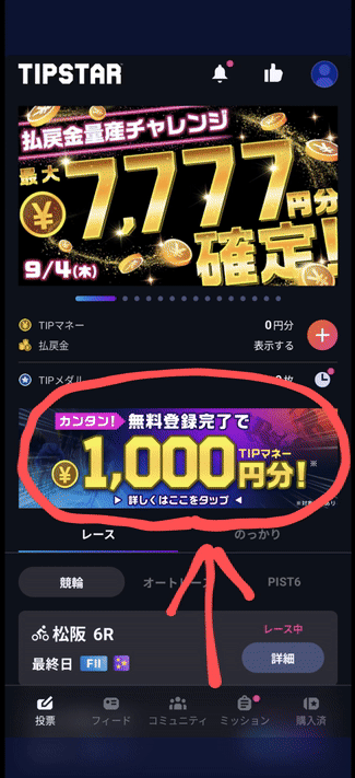 TIPSTAR年齢登録後の流れ